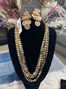 Minicci Gold Multi-Strand Disc Necklace with Matching Drop Earrings